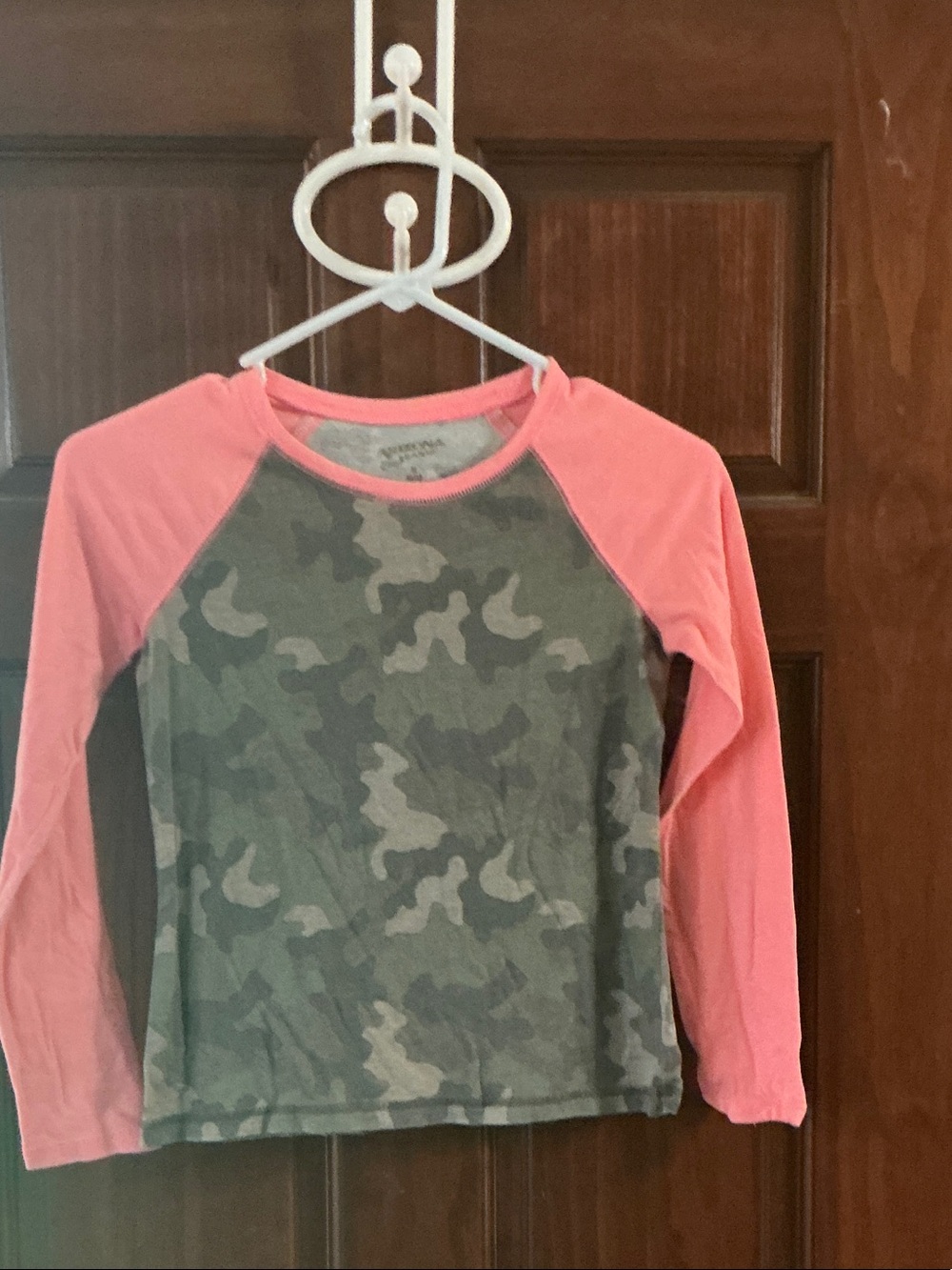 Arizona Jean Company Girls' Camo Long Sleeve Top with Pink Raglan Sleeves